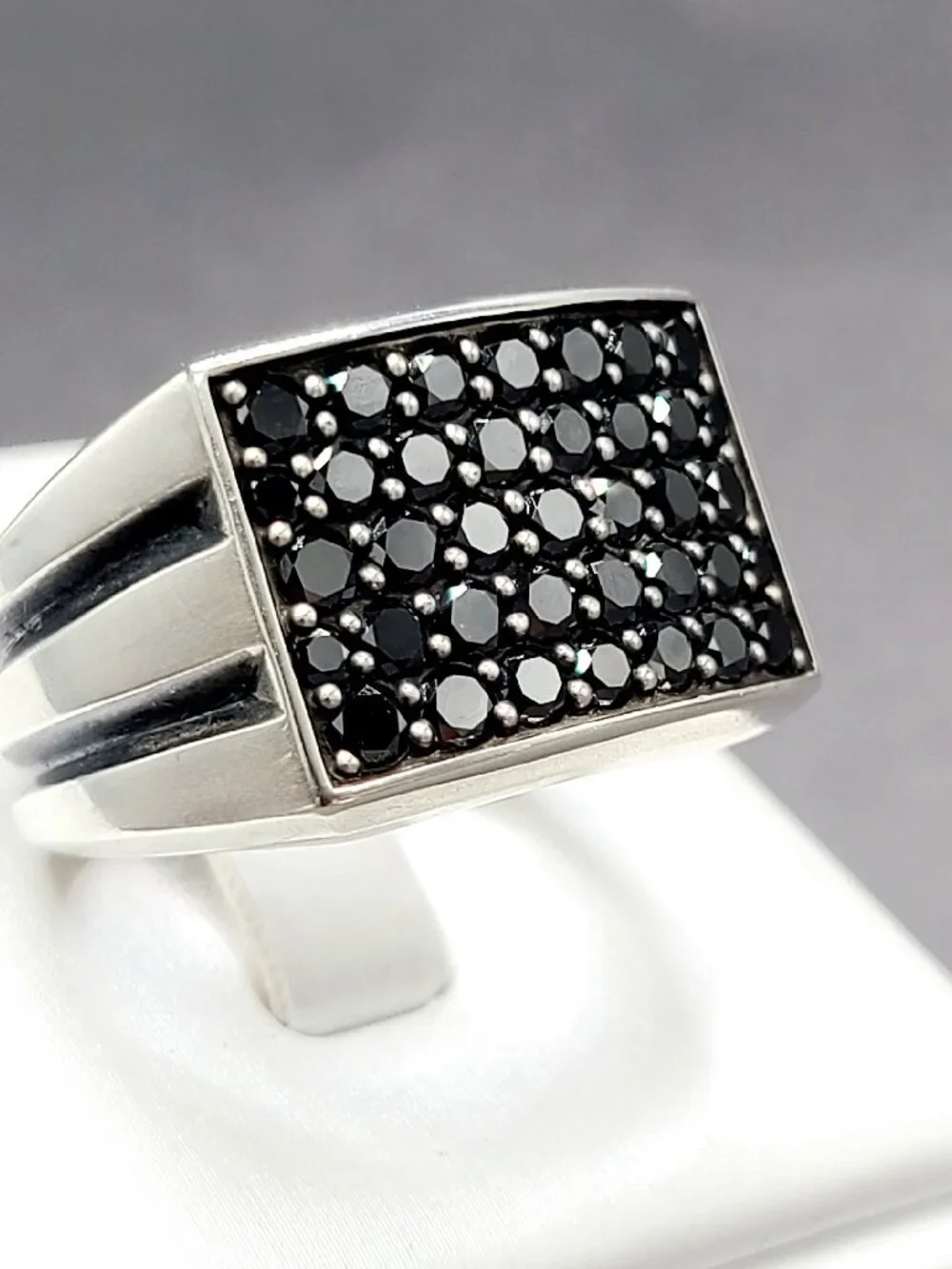 David Yurman Deco Signet Pavé Ring w/ Pavé Black Diamonds - 14.8mm - Size 9